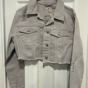 Stoosh‎ Light Gray Distressed Jean Jacket